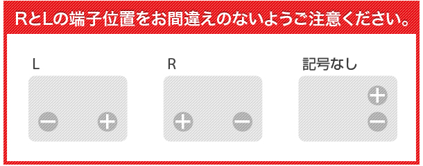 RとLの端子位置をお間違えのないようご注意ください。